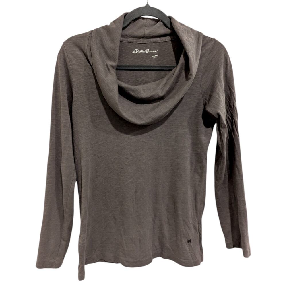 Eddie Bauer Outdoor Taupe Grey Cowl Neck Long Sleeve Top PXS